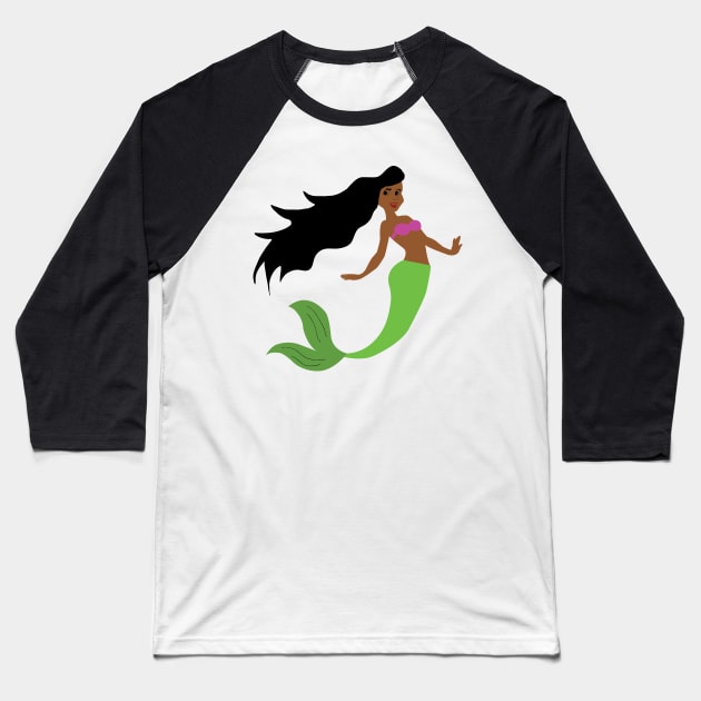 Black Mermaid Baseball T-Shirt by blackartmattersshop